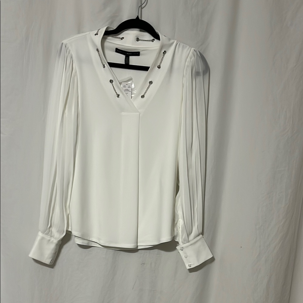 White House Black Market White Blouse with Silver Details